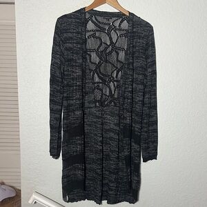 NEW Komarov Black Gray Open Cardigan Lace Mesh Goth Sheer Long Large Witchy